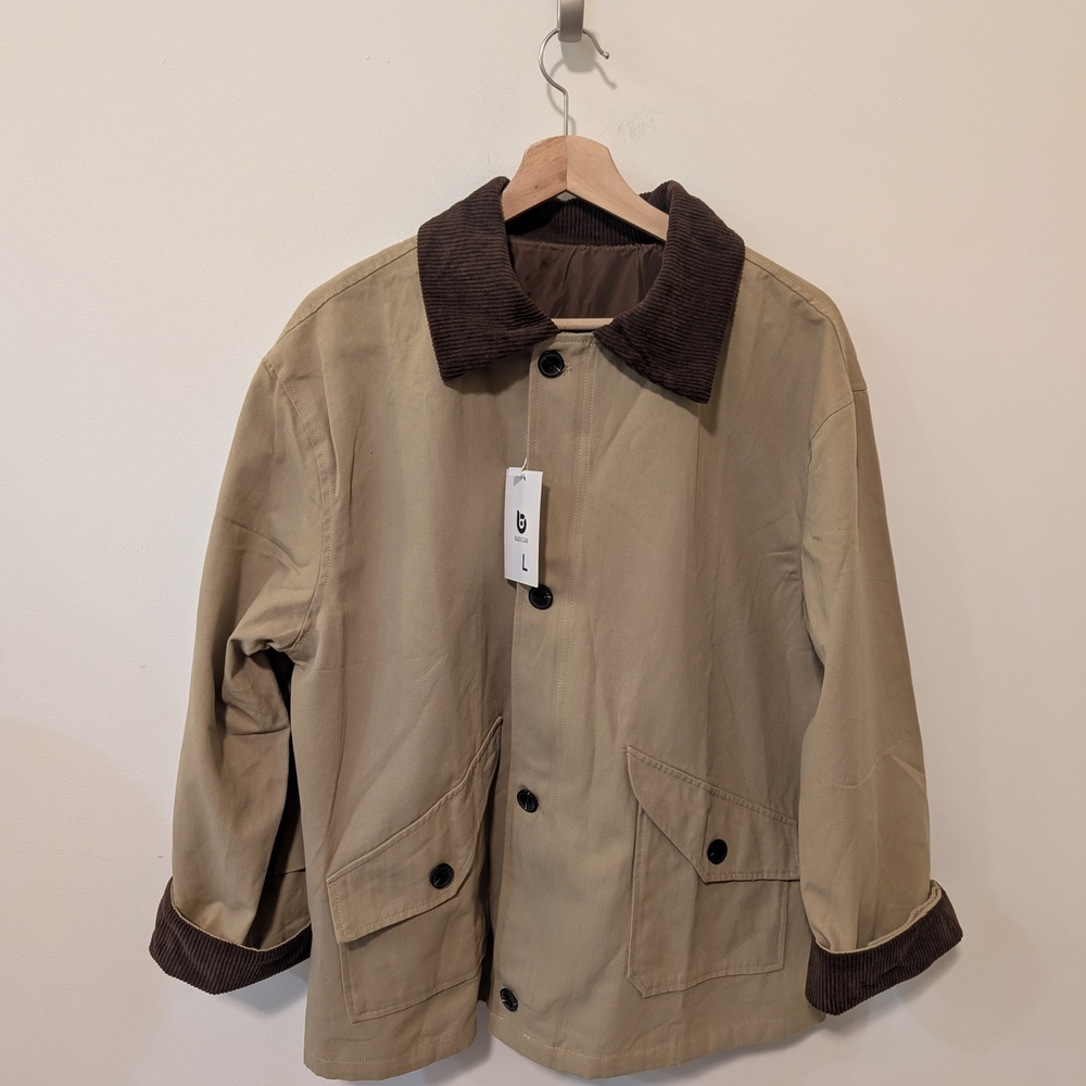 Barn Coat In Tan With Brown Collar Chore Jacket Women's Size Large